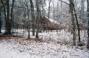 Mountain cabin in the snow